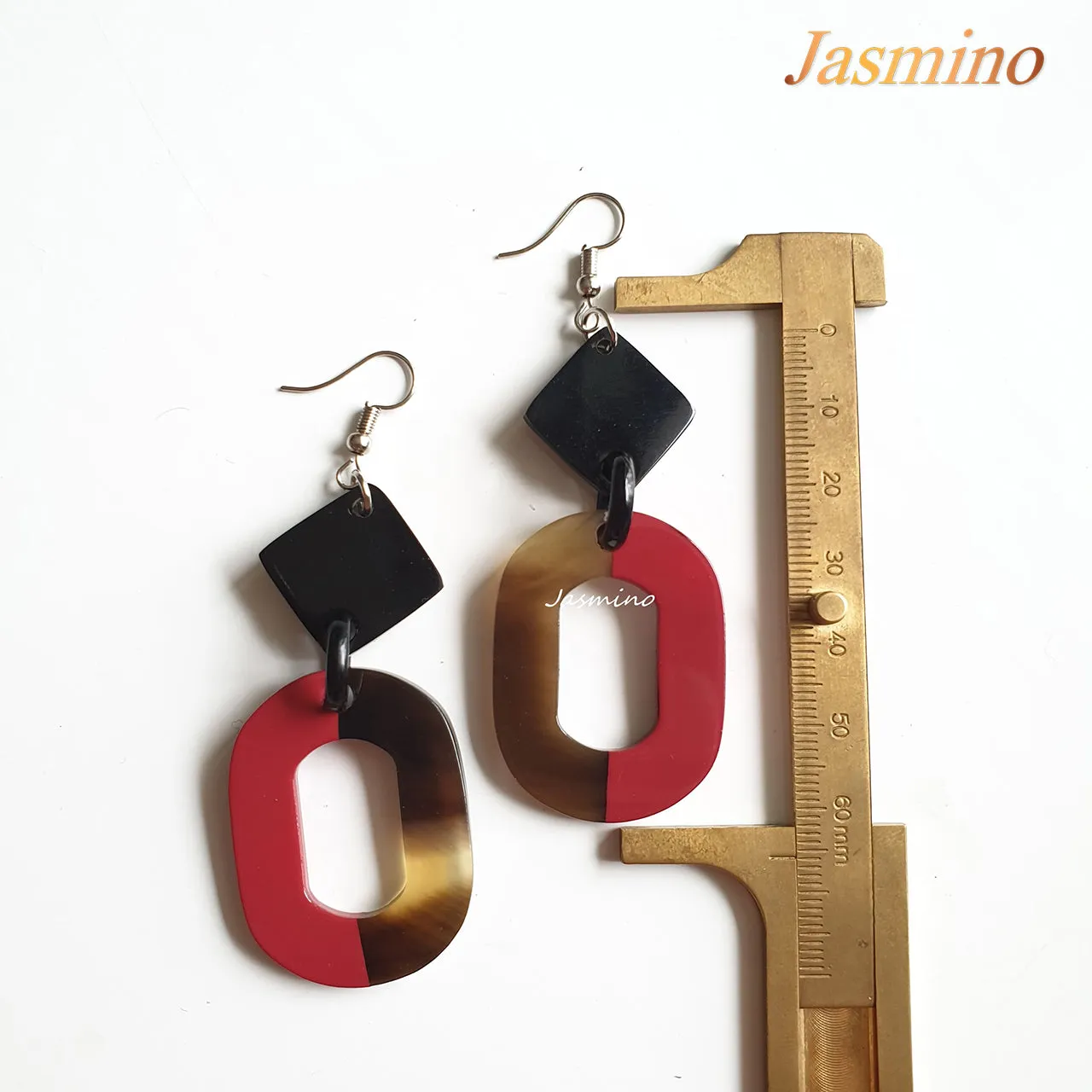 Jasmino Unique Handmade Vintage Large Oval Dangle Earrings Made By Natural Buffalo Horn
