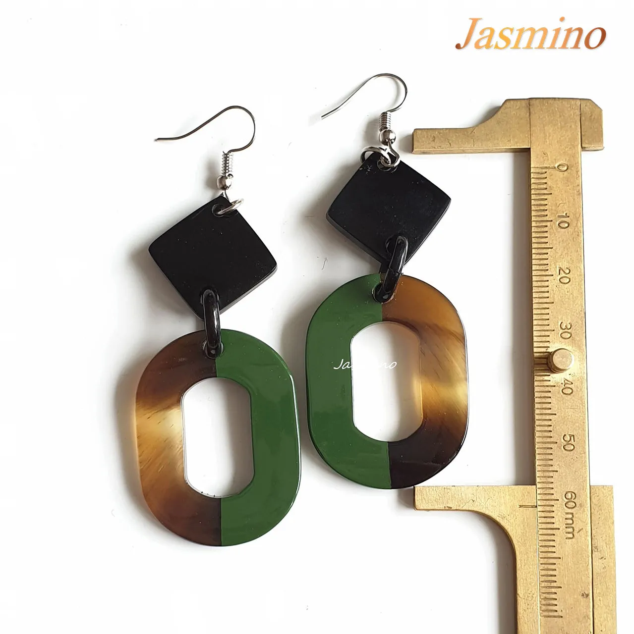 Jasmino Unique Handmade Vintage Large Oval Dangle Earrings Made By Natural Buffalo Horn