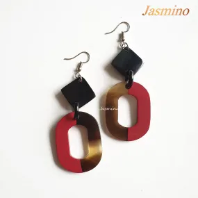 Jasmino Unique Handmade Vintage Large Oval Dangle Earrings Made By Natural Buffalo Horn