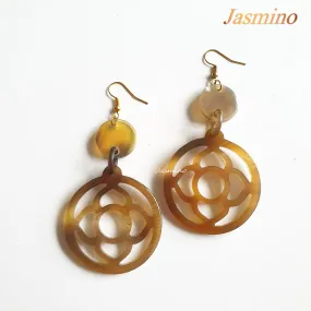 Jasmino Unique Handmade Vintage Lotus Flower Dangle Earrings Made By natural Buffalo Horn