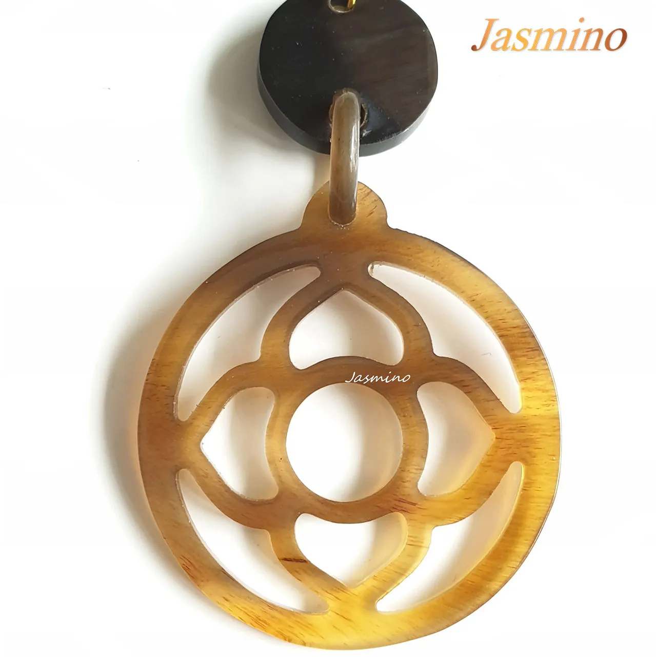 Jasmino Unique Handmade Vintage Lotus Flower Dangle Earrings Made By natural Buffalo Horn