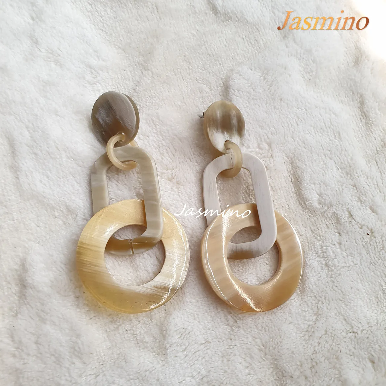 Jasmino Unique Handmade Vintage Rectangle Circle Drop Earrings Made By Natural Buffalo Horn