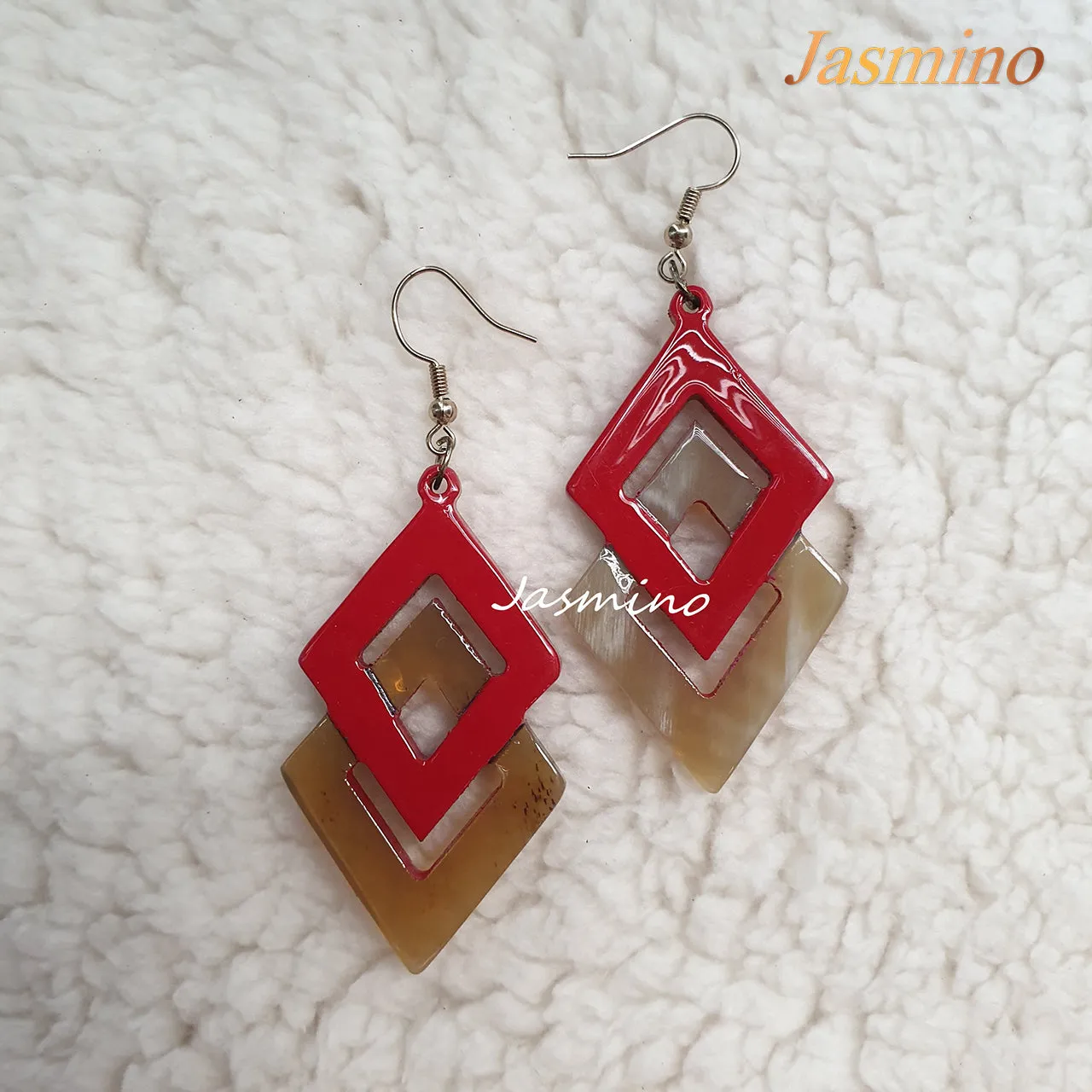 Jasmino Unique Handmade Vintage Rhombus Dangle Earrings Made By Natural Buffalo Horn