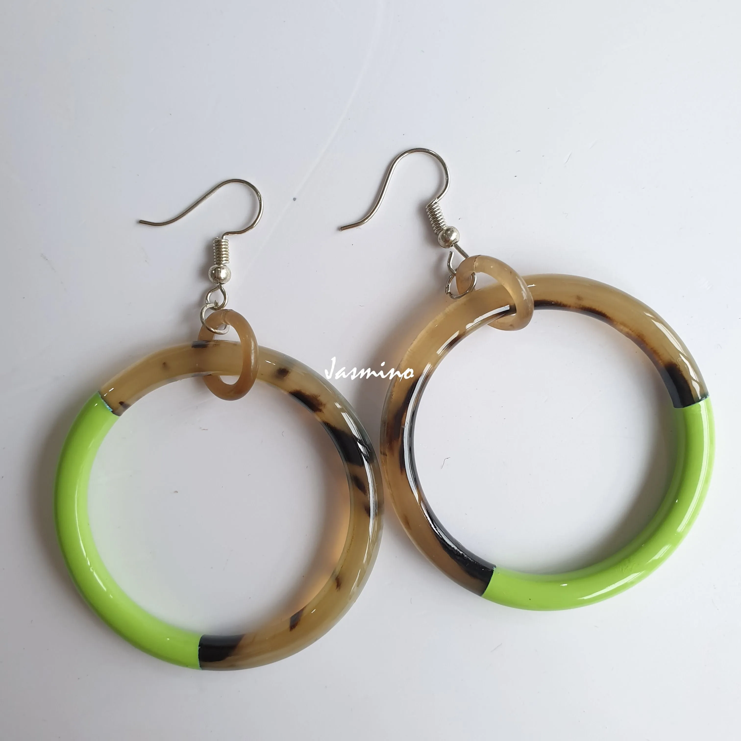 Jasmino Unique Handmade Vintage Thin Circle Drop Couple Jewelry Made By Natural Buffalo Horn