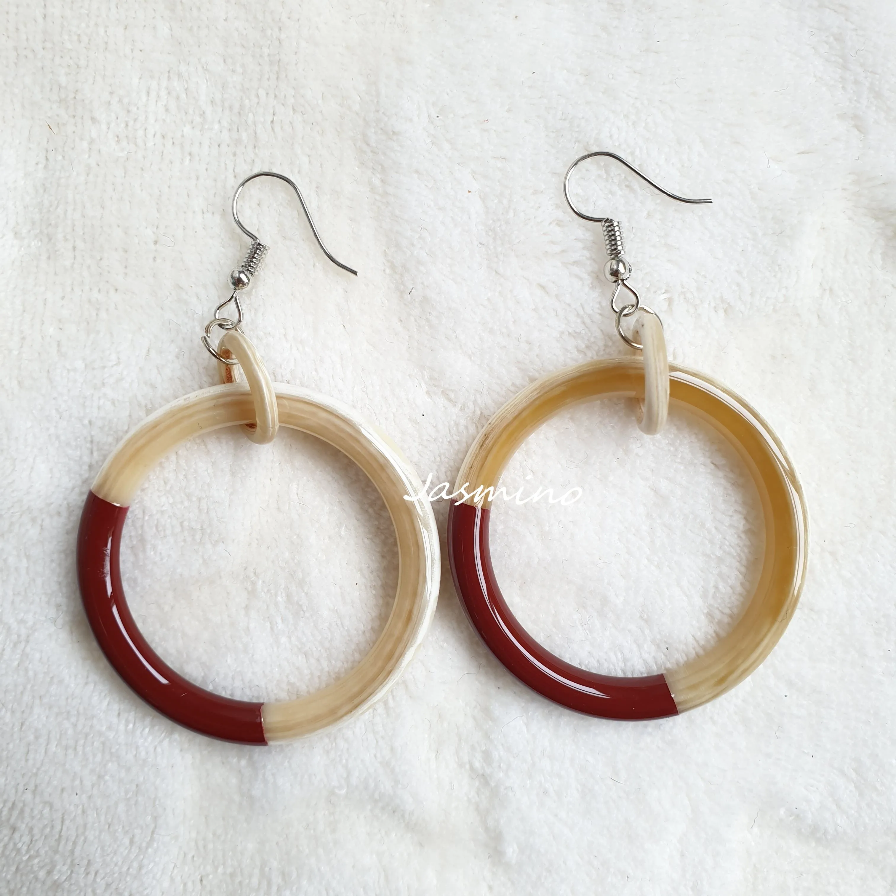 Jasmino Unique Handmade Vintage Thin Circle Drop Couple Jewelry Made By Natural Buffalo Horn