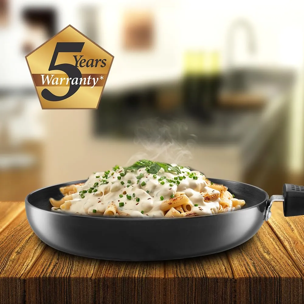 KENT Hard Anodised Frying Pan 24 Cm|1.8L|Non Reactive, Non Toxic, & Non Staining Food Grade Surface|3.25Mm Thick Base for Uniform Heating|Cool Touch Bakelite Handle|Induction Friendly, Black