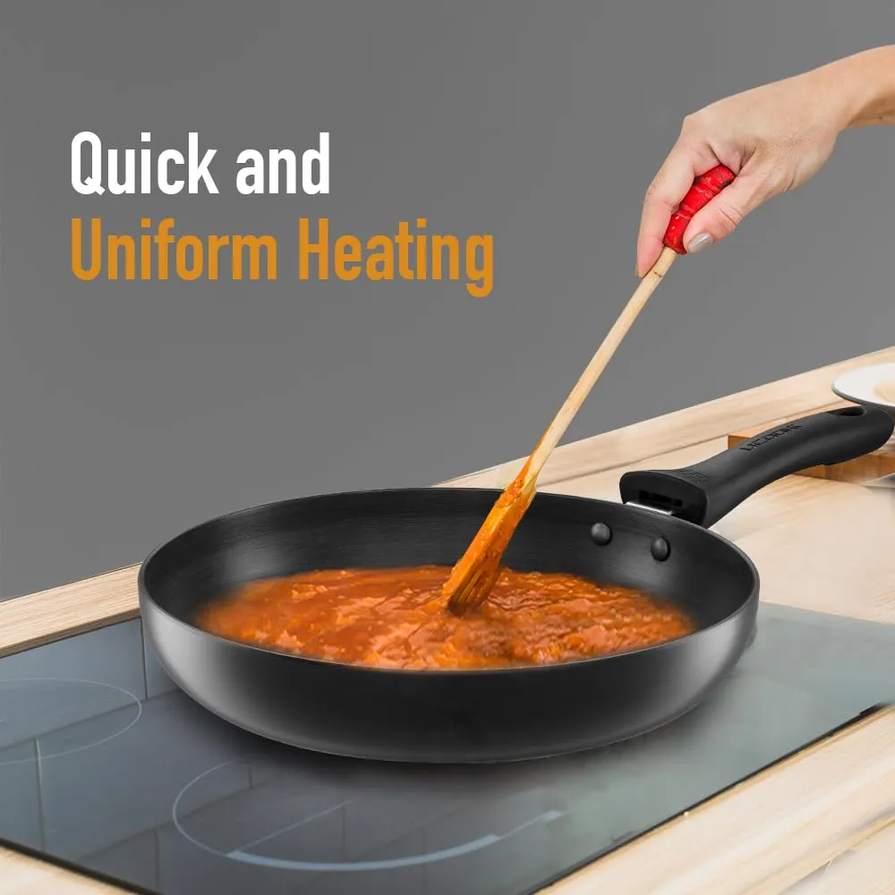 KENT Hard Anodised Frying Pan 24 Cm|1.8L|Non Reactive, Non Toxic, & Non Staining Food Grade Surface|3.25Mm Thick Base for Uniform Heating|Cool Touch Bakelite Handle|Induction Friendly, Black