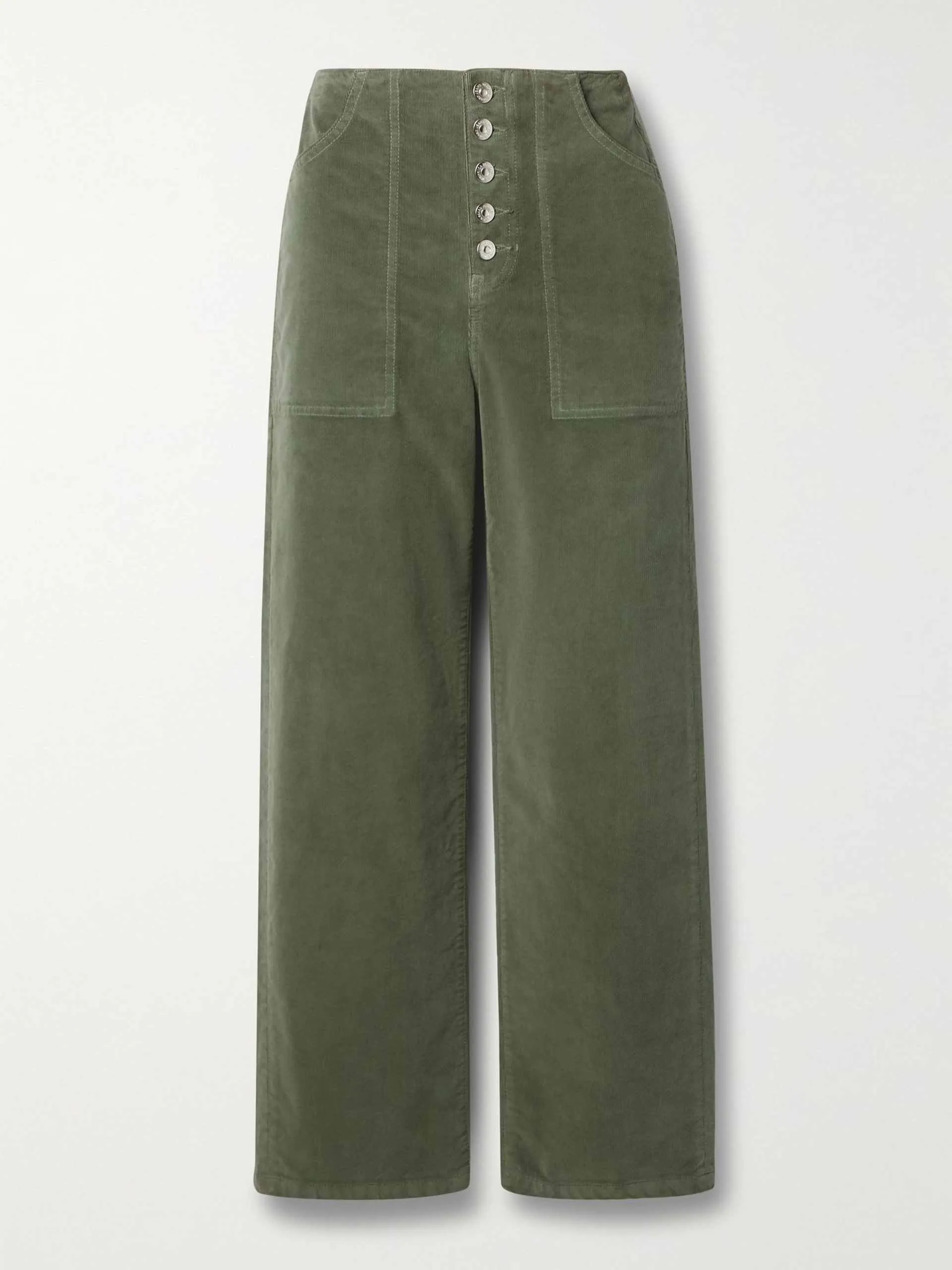 Khaki cotton-corduroy wid-leg pants