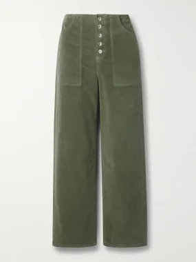 Khaki cotton-corduroy wid-leg pants