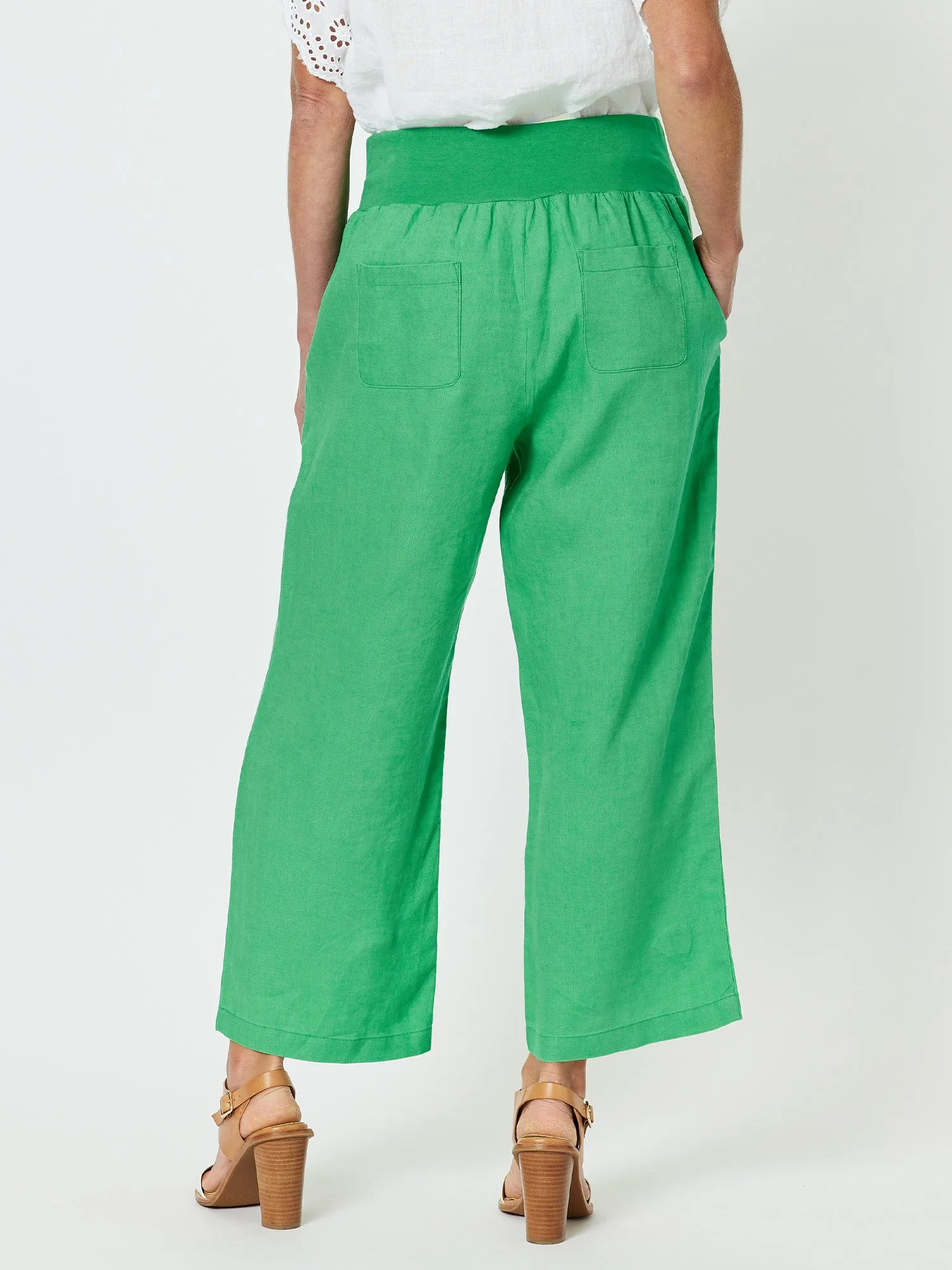 Lara Linen Wide Leg Pant - Emerald