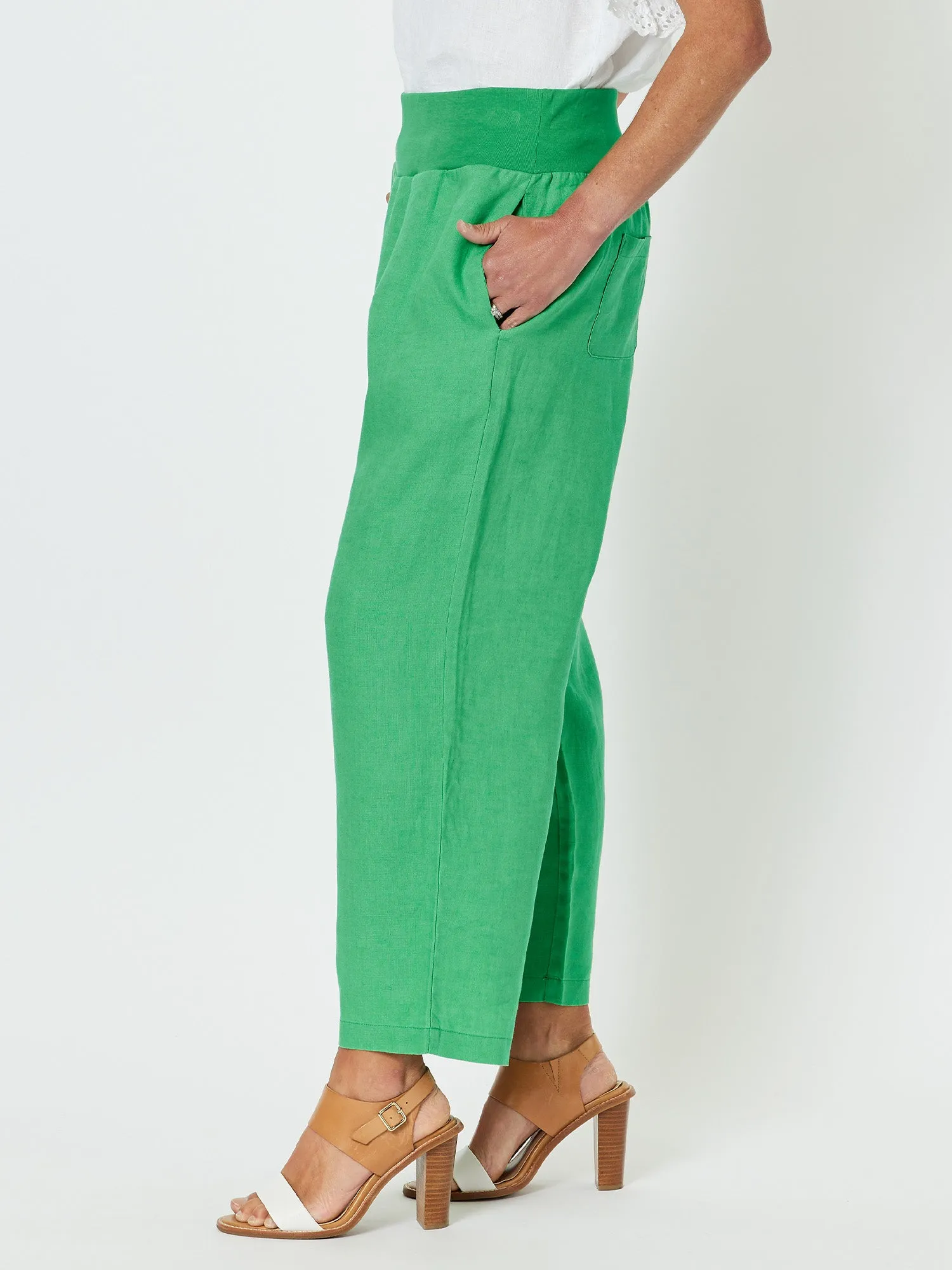 Lara Linen Wide Leg Pant - Emerald