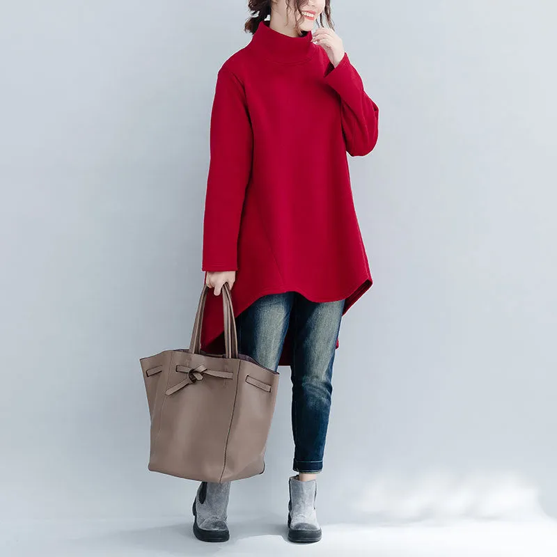Large size turtleneck bottoming shirt women's long irregular sweater dress