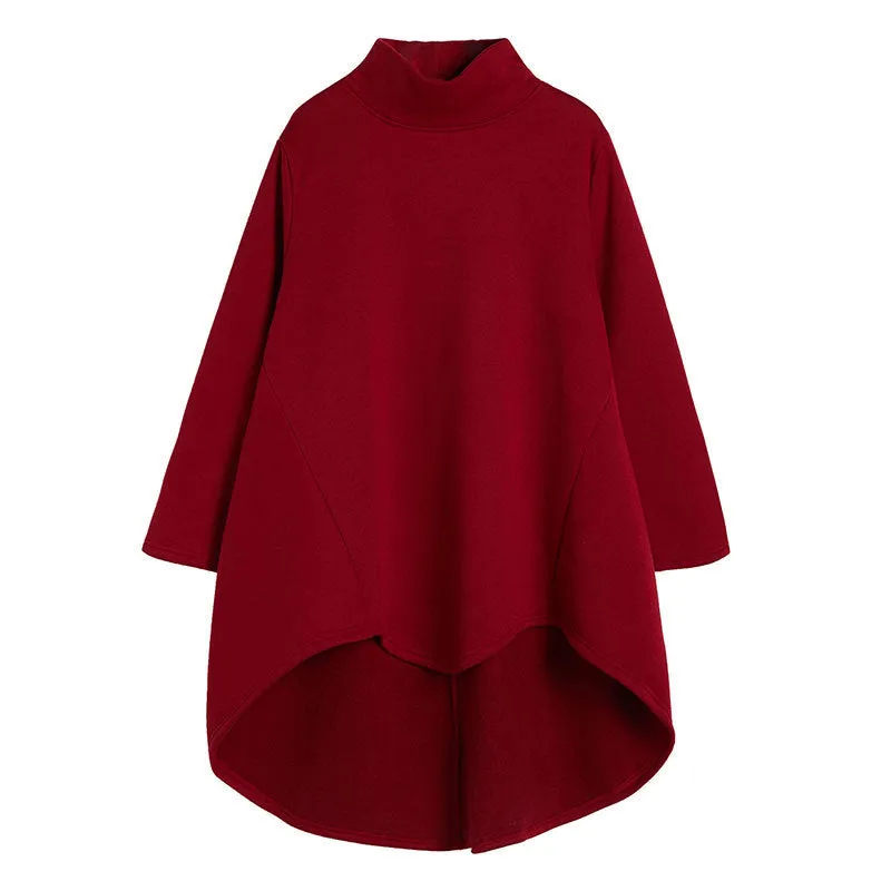 Large size turtleneck bottoming shirt women's long irregular sweater dress