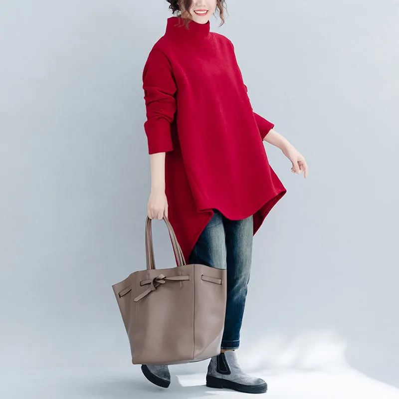Large size turtleneck bottoming shirt women's long irregular sweater dress