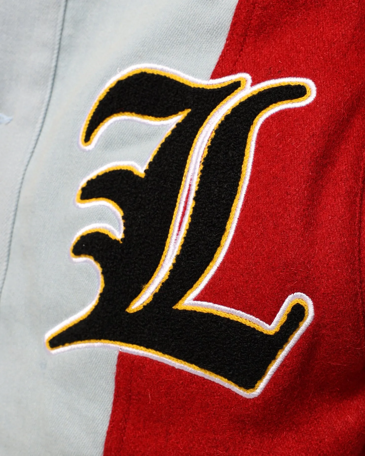 Lifted Anchors Claridge Letterman Jacket Denim/Red/Cream