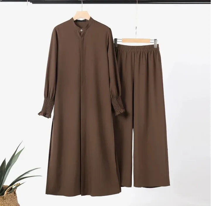 Long Sleeve Shirt with Loose Long Pants 2-Piece Set (MOA074)