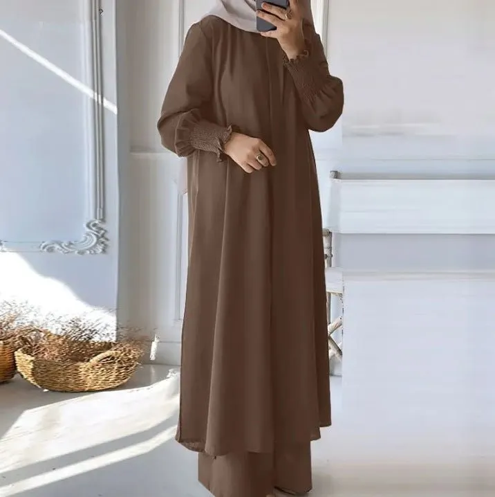 Long Sleeve Shirt with Loose Long Pants 2-Piece Set (MOA074)