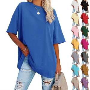 Loose Drop Shoulder Sleeves Round Neck Short Sleeve Top