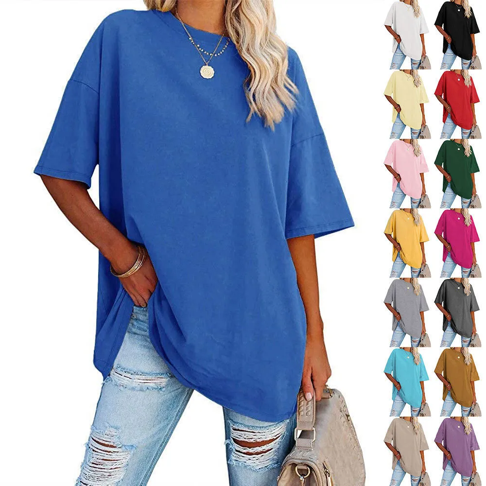 Loose Drop Shoulder Sleeves Round Neck Short Sleeve Top