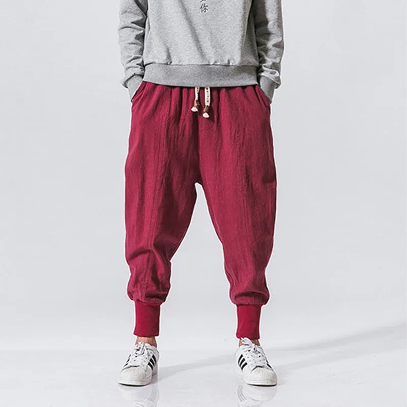 Men's Wild Crotch Harem Pants Japanese lanterns Men Harem Pants Japanese Casual Cotton Linen Trouser Man Jogger Pants Chinese B