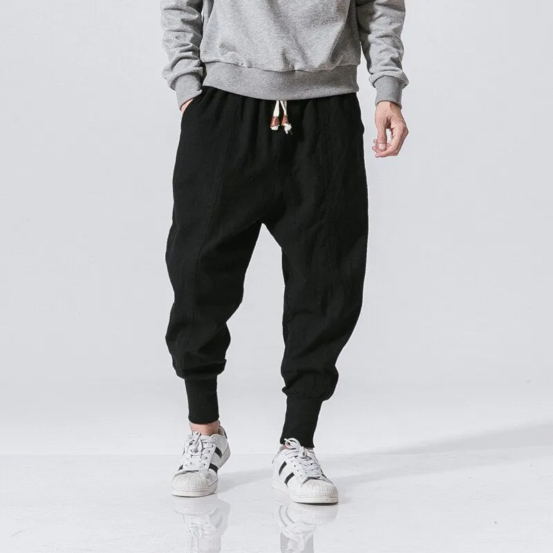 Men's Wild Crotch Harem Pants Japanese lanterns Men Harem Pants Japanese Casual Cotton Linen Trouser Man Jogger Pants Chinese B