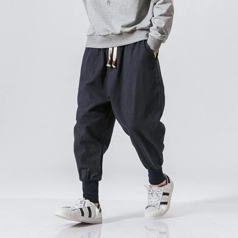 Men's Wild Crotch Harem Pants Japanese lanterns Men Harem Pants Japanese Casual Cotton Linen Trouser Man Jogger Pants Chinese B