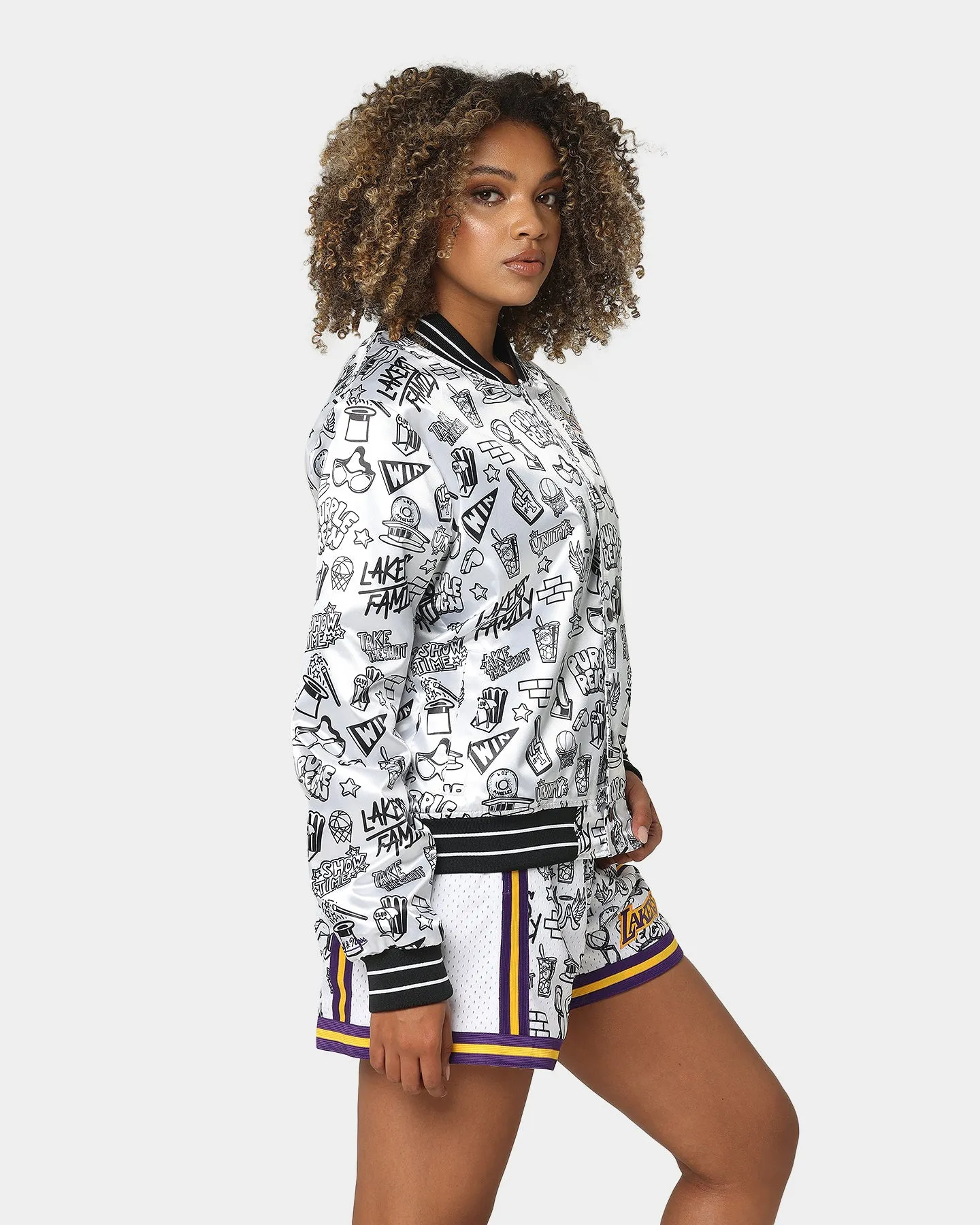 Mitchell & Ness Women's Doodle Satin Jacket Black/White