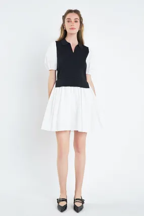 Mixed Media Collared Mini Dress