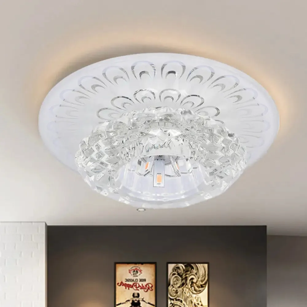 Modern Crystal Flower Hotel Flush Mount LED Ceiling Light Fixture - Layered Design, 5.5"/7" Wide, Warm/White/Multi-Color Light