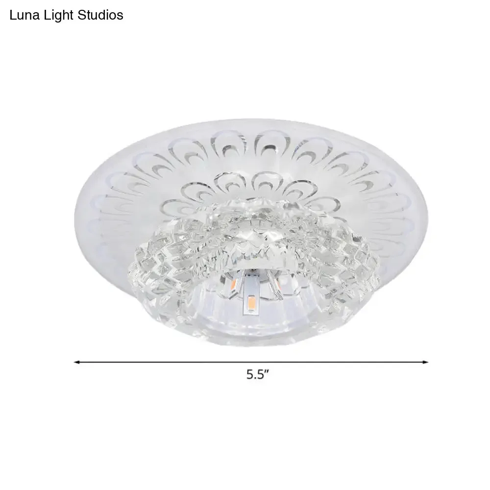 Modern Crystal Flower Hotel Flush Mount LED Ceiling Light Fixture - Layered Design, 5.5"/7" Wide, Warm/White/Multi-Color Light