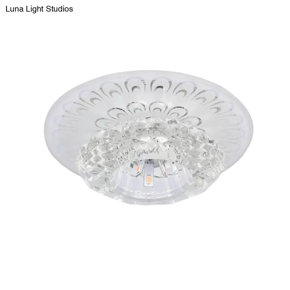 Modern Crystal Flower Hotel Flush Mount LED Ceiling Light Fixture - Layered Design, 5.5"/7" Wide, Warm/White/Multi-Color Light
