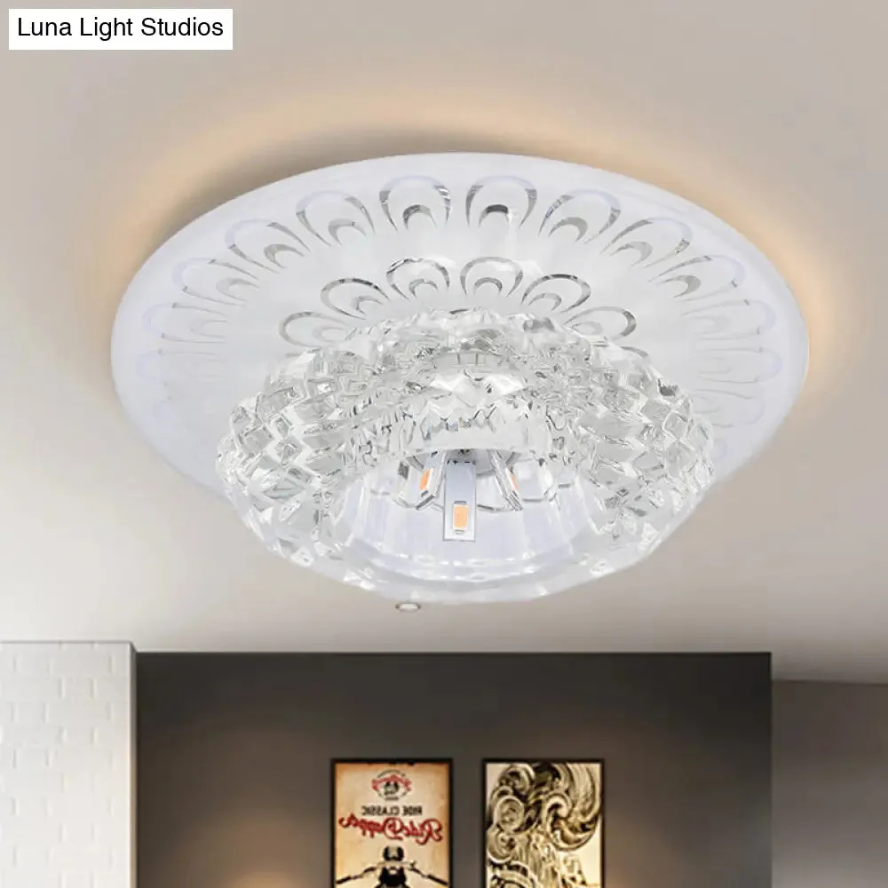 Modern Crystal Flower Hotel Flush Mount LED Ceiling Light Fixture - Layered Design, 5.5"/7" Wide, Warm/White/Multi-Color Light