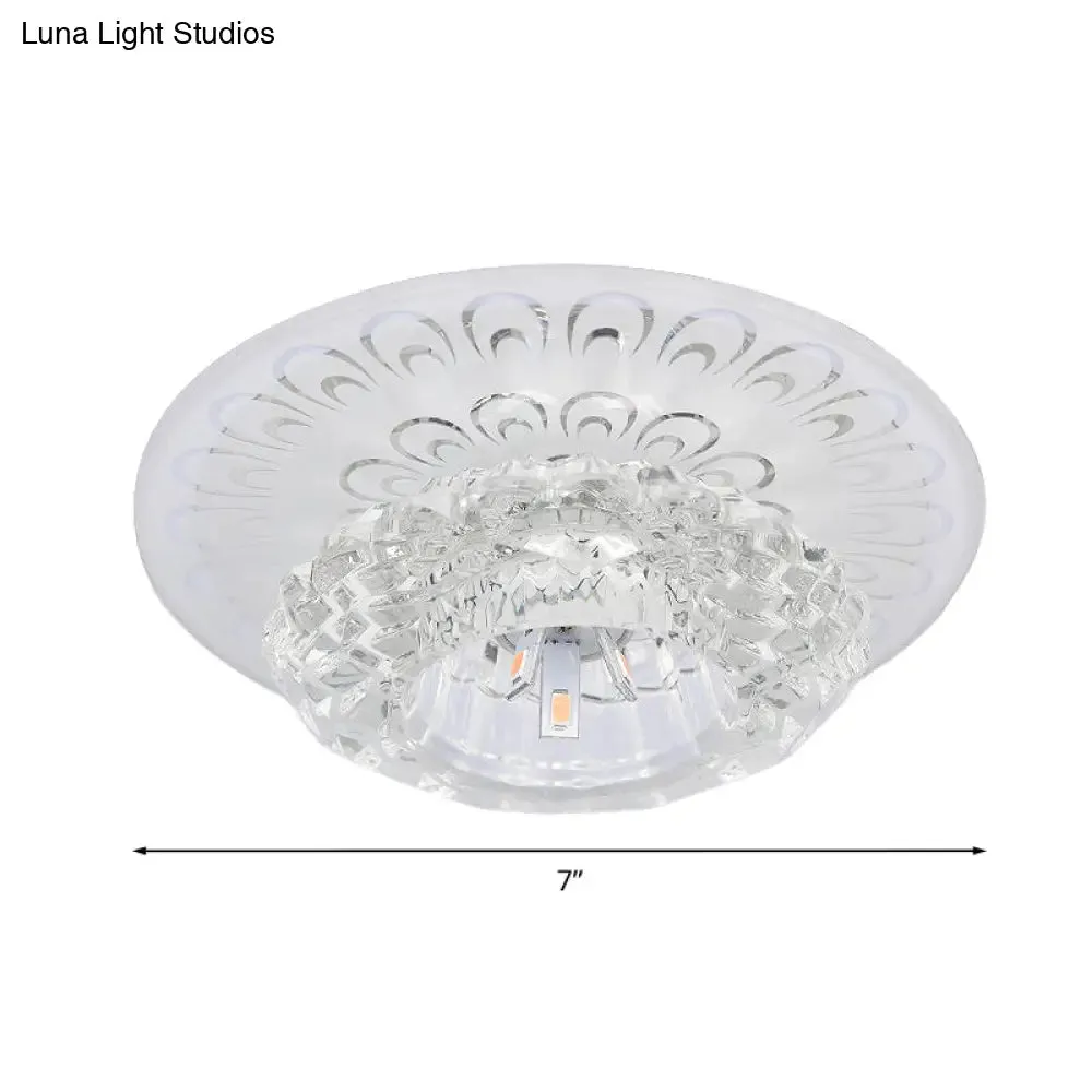 Modern Crystal Flower Hotel Flush Mount LED Ceiling Light Fixture - Layered Design, 5.5"/7" Wide, Warm/White/Multi-Color Light