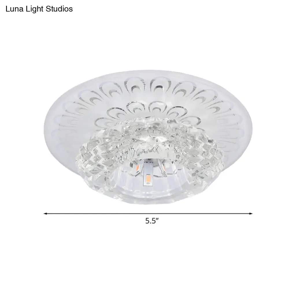 Modern Crystal Flower Hotel Flush Mount LED Ceiling Light Fixture - Layered Design, 5.5"/7" Wide, Warm/White/Multi-Color Light