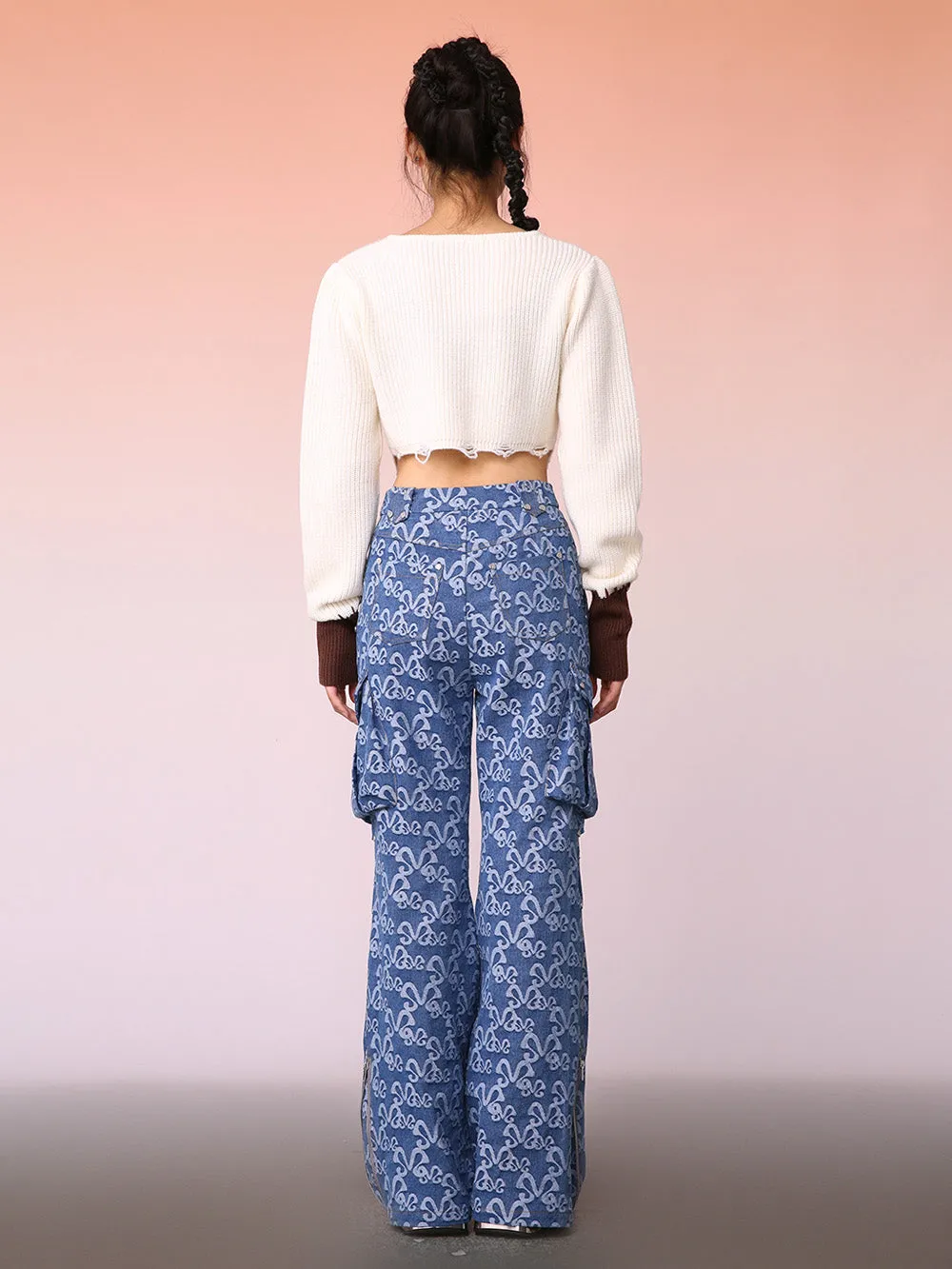 MUKZIN Off-White Brown Mosaic Cropped Sweater