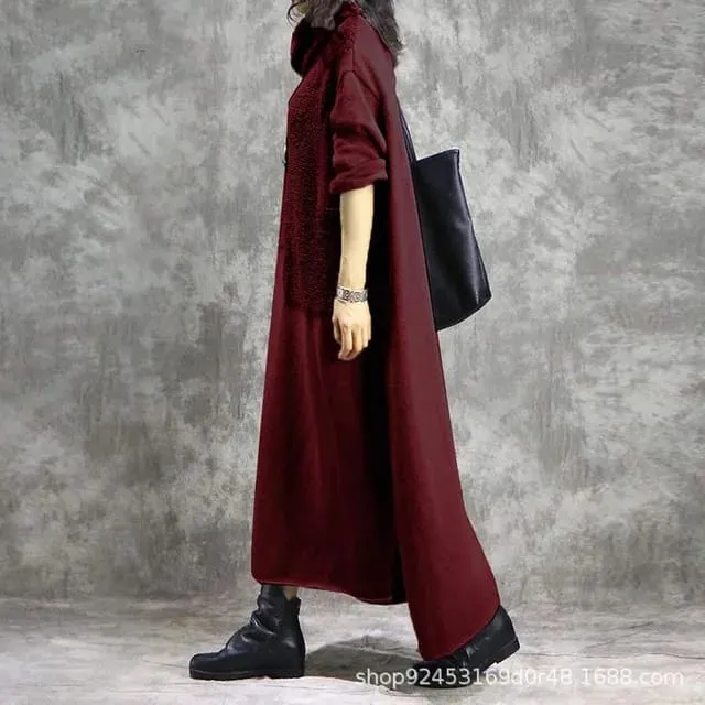 New Fashion Muslim Long Casual Sleeve Dress Solid Color Sweater With Irregular Stitching High Collars Dress 2XL Z2264