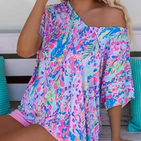 New Floral Painted T-shirt V-neck Short Sleeve Top