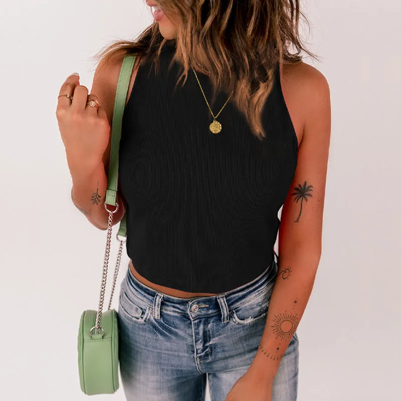 New Solid Color Sleeveless Slim Slimming Threaded Vest Women's Outer Wear