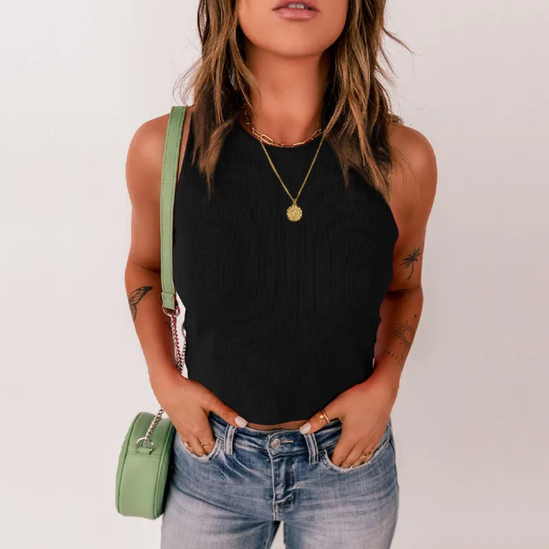 New Solid Color Sleeveless Slim Slimming Threaded Vest Women's Outer Wear