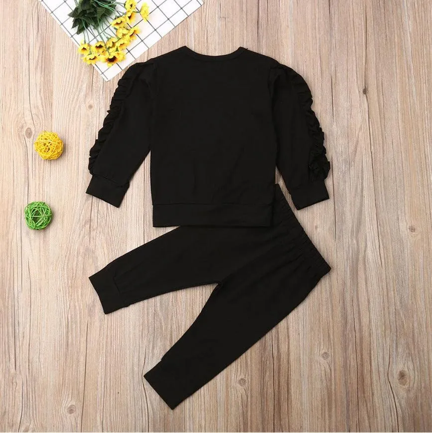 Newborn Baby Boys Girls Ruffles Jumper Solid Long Sleeve Sweatshirt & Pants 2Pcs Outfits Set – Fall Clothing