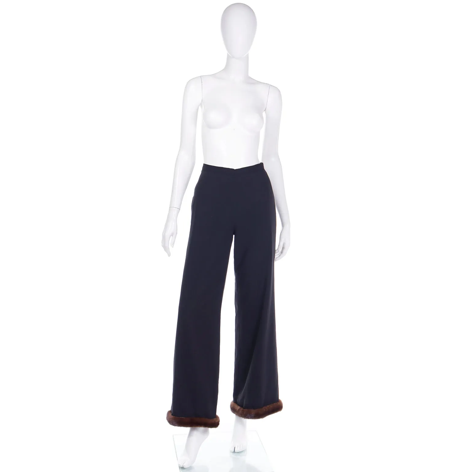 ON HOLD // 1990s Isaac Mizrahi Lined Wool Trousers w Mink Fur Trim