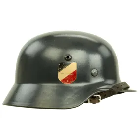 Original German WWII Luftwaffe M35 Double Decal Droop Tail Eagle Steel Helmet with 56cm Liner - Q64
