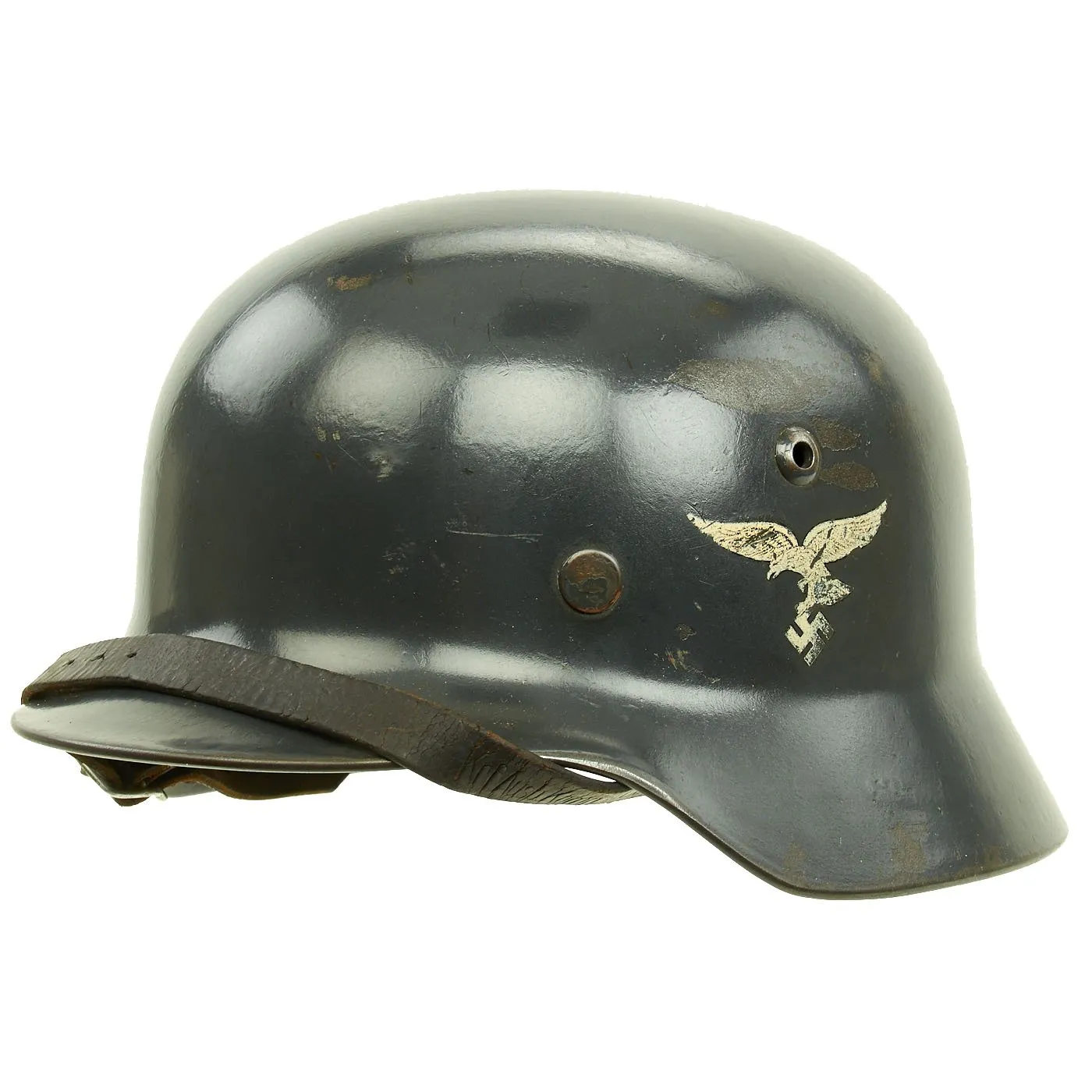 Original German WWII Luftwaffe M35 Double Decal Droop Tail Eagle Steel Helmet with 56cm Liner - Q64