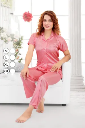 Pink satin night suits Combo Set for Ladies