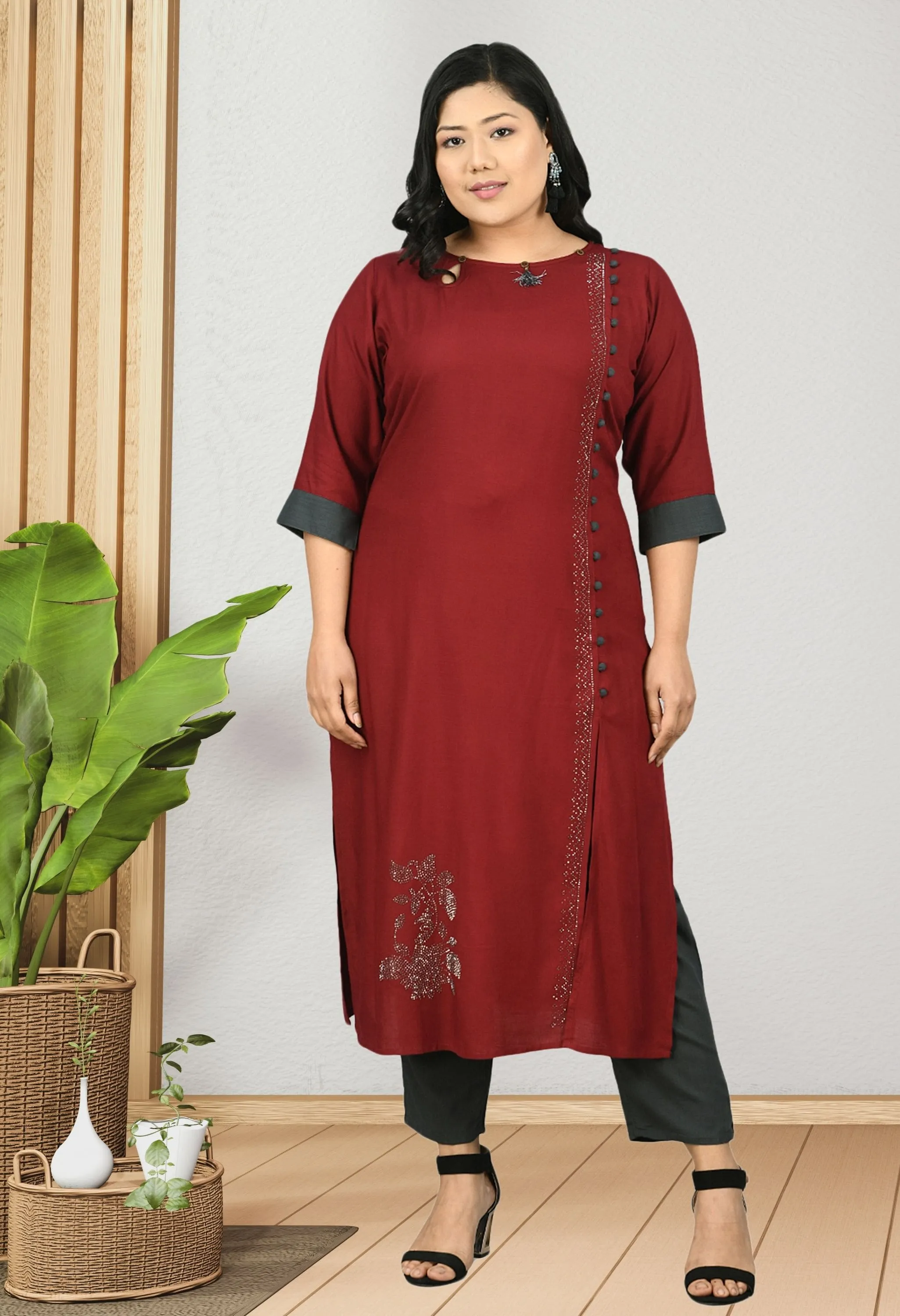Plus Size Maroon Kurta Pant Set