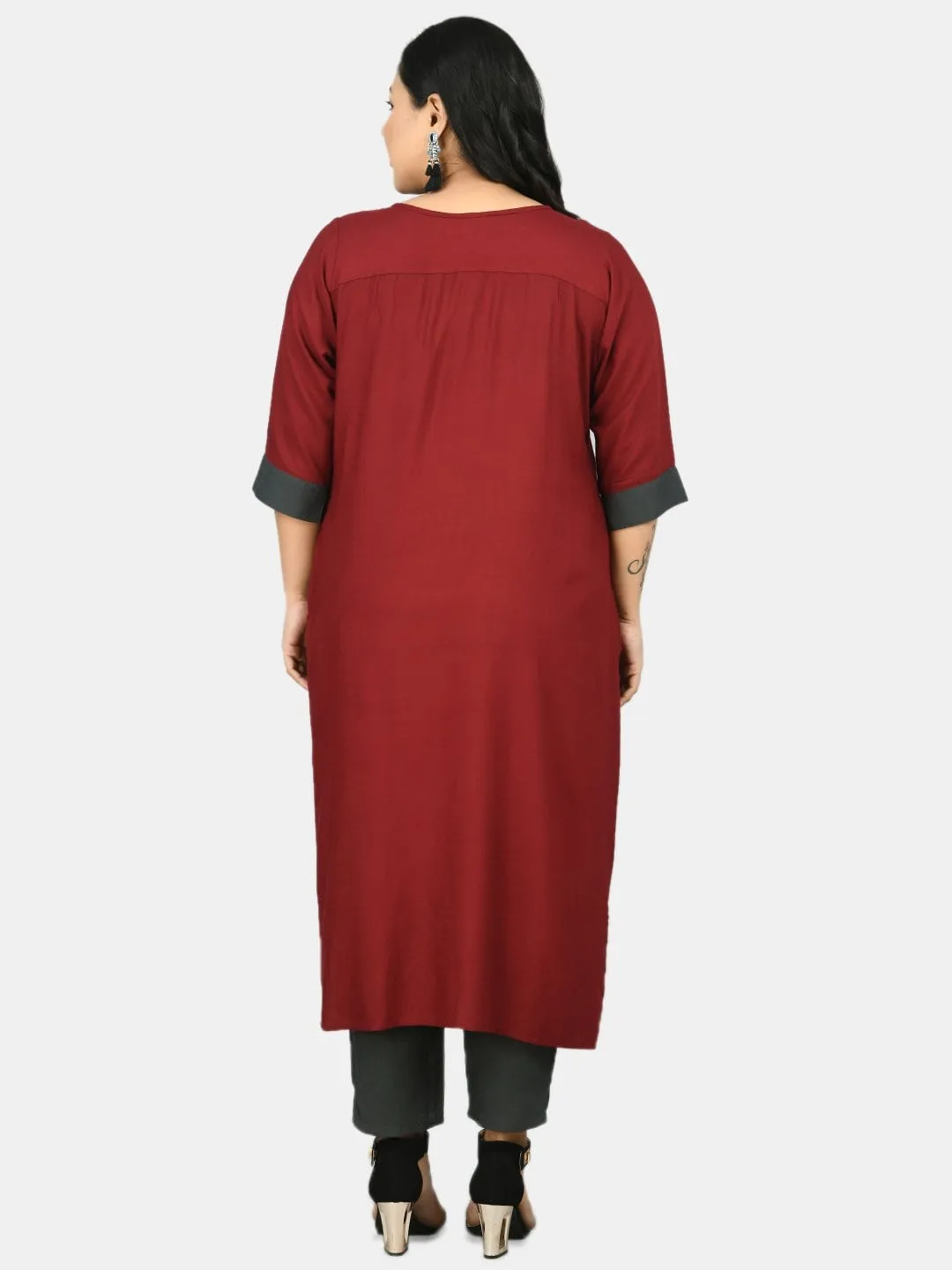Plus Size Maroon Kurta Pant Set