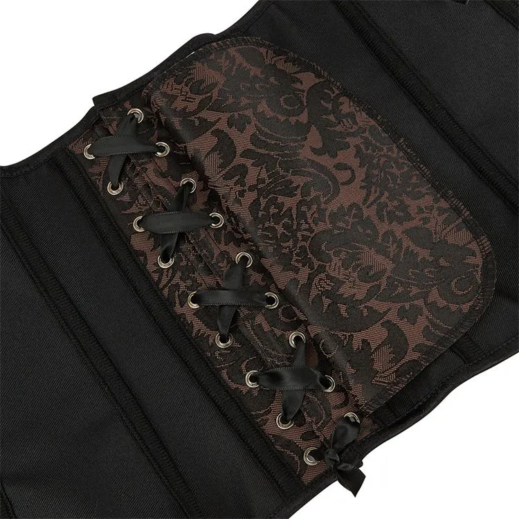 Plus Size Women's Overbust Brown Corset Bustier Satin Floral Lace up Trim Renaissance