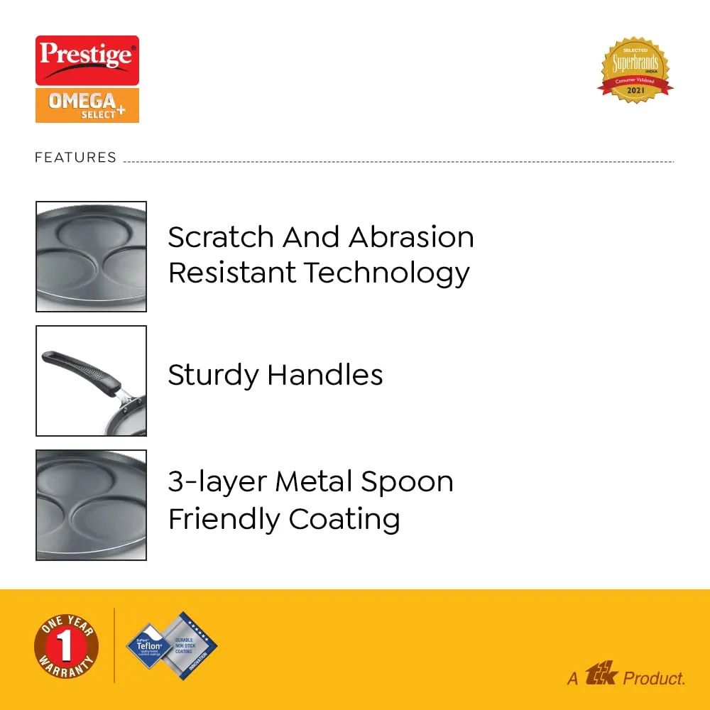 Prestige Omega Select Plus Set Dosa Tawa|Scratch & Abraison Resistant|3 Layers Metal Spoon Friendly Coating|Sturdy Handle|1 Year Warranty