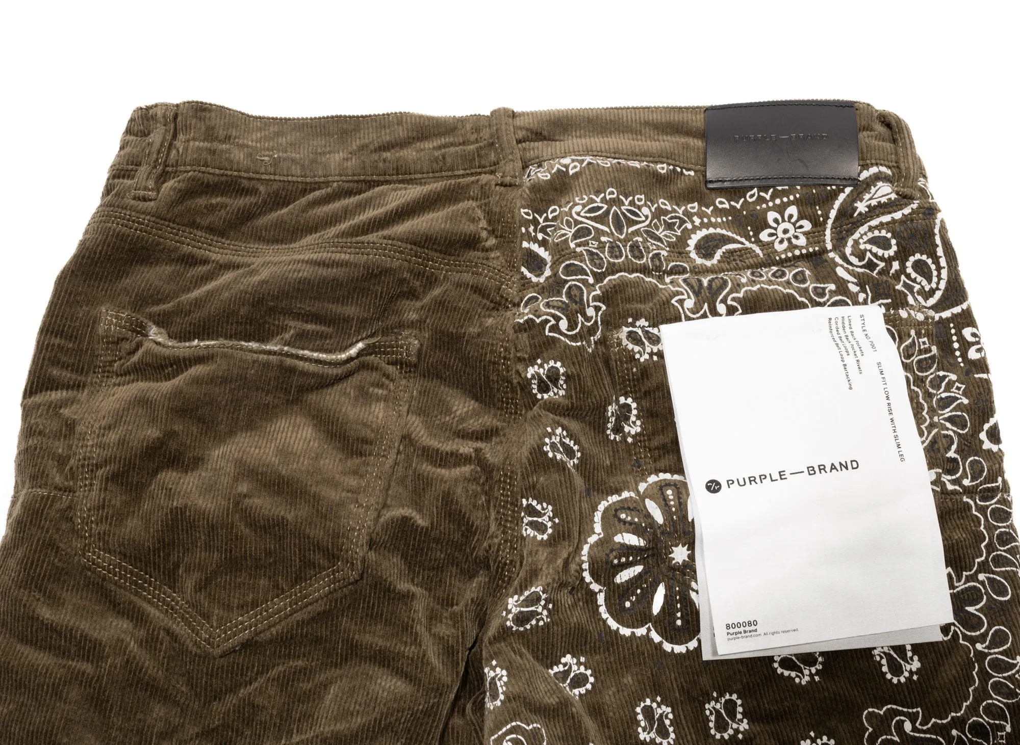 Purple Brand Corduroy Bandana Print Jeans in Olive