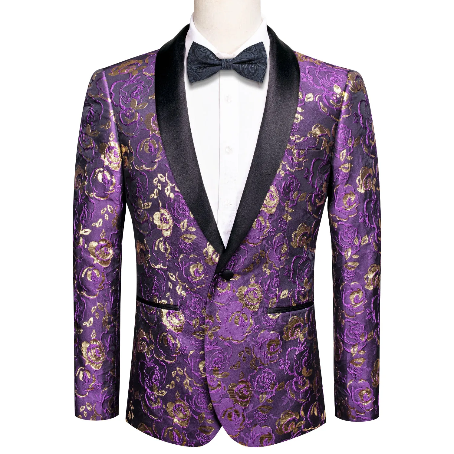 Purple Champagne Embroidered Floral Men's Suit for Party